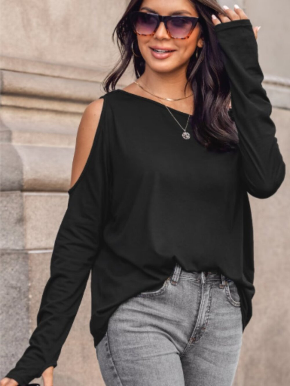 Cupshe Shadow Cutout One-Shoulder Long Sleeve Tee Sz M